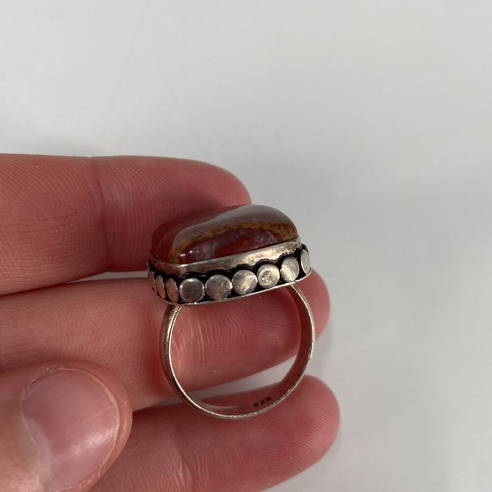 Sterling Silver Red Jasper Statement Ring Size 8.5 - image 2